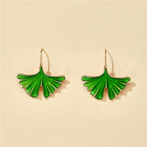 Green Enamel &amp; 18K Gold-Plated Gingko Leaf Drop Earrings - £10.38 GBP