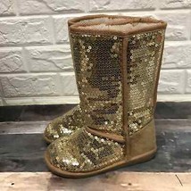 Fabkids gold sequin lined winter boots girls youth size 1 - $23.51