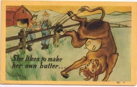 Comic Postcard Cow In Field She Likes To Make Her Own Butter  - £2.31 GBP