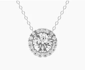 Exquisite AGI Certified Lab-Grown Diamond Halo Pendant Necklace in 14kt ... - £1,198.49 GBP