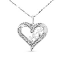 .925 Sterling Silver 1/4 cttw Diamond Engraved &quot;Mom&quot; in Heart Pendant Necklac... - £87.74 GBP