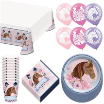 Saddle Up Horse &amp; Floral Dinner Party Pack - Paper Plates, Lunch Napkins, Cups,  - £16.51 GBP