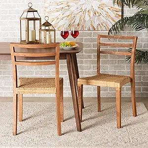 Baxton Studio Arthur Dining Chair Set Walnut Brown Finished Wood and Nat... - $513.99