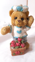 Textured Teddy Bear Blue Heart Shirt Standing Resin Crate Strawberries Vtg 3 3/4 - £7.79 GBP