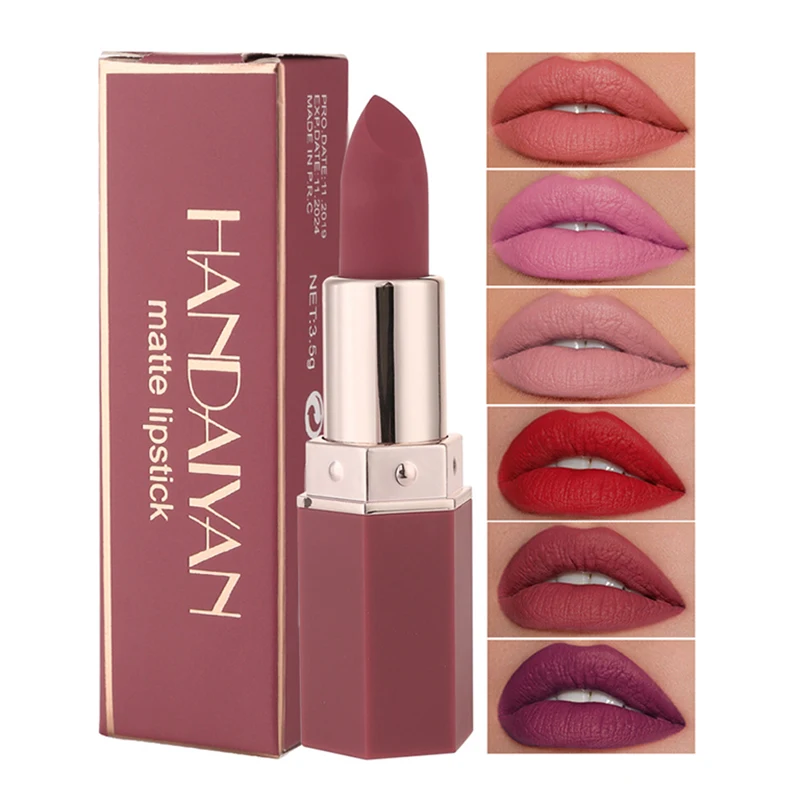 House Home Handaiyan 6 Colors Matte Waterproof Velvet Nude Lipstick Ay Red Brown - £19.69 GBP