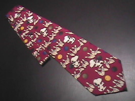 Peanuts Snoopy and Friends Silk Neck Tie Titled Strike!!! Darker Red Background - £8.70 GBP