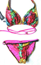 NWT XOXO Pink Multi Floral Butterfly Wings Lace Halter Bikini Swim Suit S M L XL - £18.22 GBP