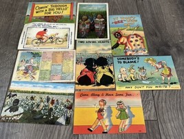 Lot Of 9 Vintage Cartoon Theme Colorful Interesting Post Cards - £7.41 GBP