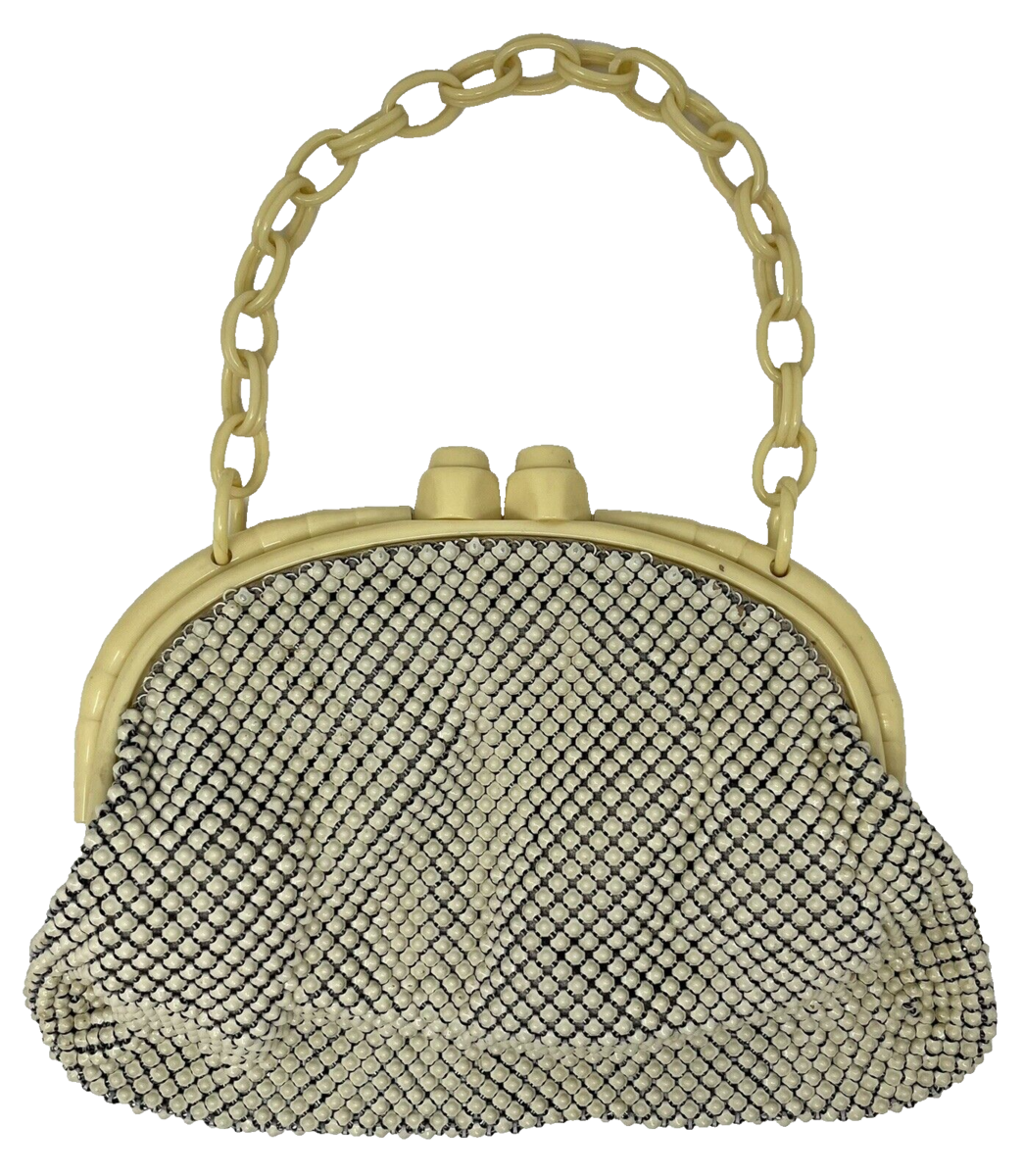 Vintage 1950s Bakelite Alum Mesh Women&#39;s Handbag Chain Handle Ivory - $37.99