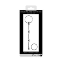 Ouch! Urethral Sounding Stainless Steel Ribbed Plug With Ring 8 mm - £28.70 GBP