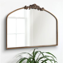 Gold Arched Mirror,Baroque Brass Fireplace Mirror Decor, Victorian Vintage Mirro - £196.58 GBP