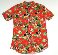 Disney Mickey Mouse Hawaiian Aloha Shirt Red Short Sleeve Button Up Mens Small - £27.09 GBP