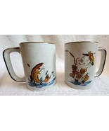 4 Vintage Coffee Cup Mugs MAN FISHING Speckled Glaze Novelty Cute! - £23.69 GBP