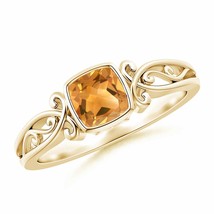 ANGARA Vintage Style Cushion Citrine Solitaire Ring for Women in 14K Solid Gold - £410.67 GBP