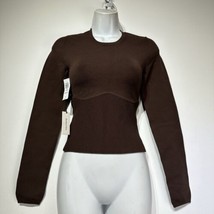 Aritzia Babaton Sculpt Knit brown long sleeve crop top blouse Size S New - £50.91 GBP