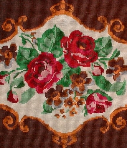 Vintage Needlepoint Roses Panel Ready For Pillow Bench Or To Be Framed - £23.90 GBP