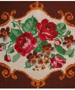 Vintage Needlepoint Roses Panel Ready For Pillow Bench Or To Be Framed - £23.62 GBP