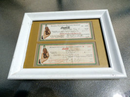 1934 AND 1941 COCA-COLA BANK CHECKS IN WOOD MATTED FRAME WITH WIRE HANGE... - £14.38 GBP