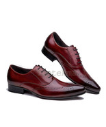Handmade Men&#39;s Leather Oxfords Maroon Wing Tip Burnished Medallion Shoes... - £164.18 GBP
