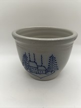 VTG ELDRETH POTTERY Salt Glazed Stoneware Crock Winter Houses Trees Chri... - $55.14
