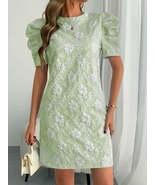 Round Neck Puff Short Sleeve Mini Dress - $36.67 CAD