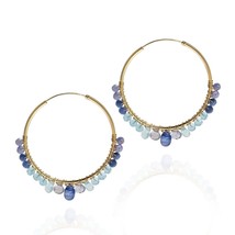 Shades of Blue Natural Tanzanite Apatite Hoop Gold over .925 Silver Earrings - £45.51 GBP