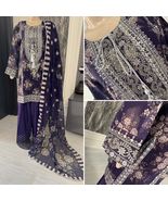 Pakistani Dark Purple Georgette Straight Shirt 3-PCS dress ,L - $132.47 CAD