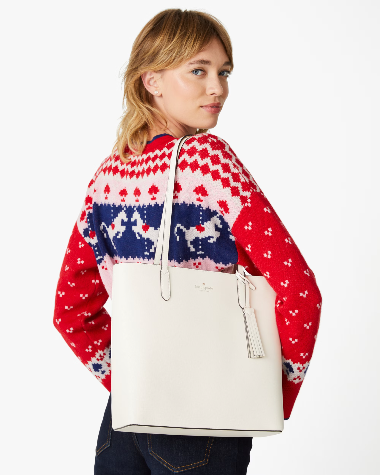 Kate Spade Jana Smooth Off White Leather Large Tote Bag Meringue K8150 NWT FS