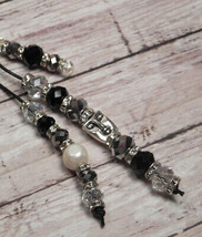 Pearl Crystal Beaded Handmade Purse Planner Charm Keychain Clip Black Si... - $19.79