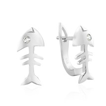Sparkling Sterling Silver Fish Bones with Cubic Zirconia Hinge Lock Earrings - £22.22 GBP