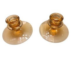 Vtg - Peach Compression Glass Candle Stick Holders Set Of 2 - $6.70