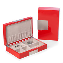 Bey Berk Lacquered &quot;Red&quot; Wood Valet Box with Stainless Steel Accents - £70.85 GBP