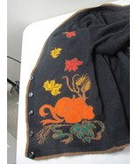 Vintage Halloween Pumpkin Fall Leaf button Long Sleeve Sweater womens - £21.01 GBP