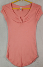 Tee Shop Blouse Top Womens XS Coral Pink Knit Cotton Sleeveless V Neck Pleated - £8.54 GBP