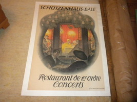Vintage orig Poster Schutzenhaus Bale Restaurant Burkhard Mangold 39&quot;x26 1917 VG - £608.44 GBP