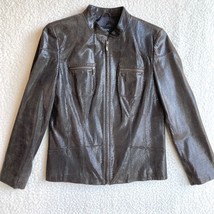 Alfani Genuine Leather Jacket Womens M Brown Snakeskin Print Fully Lined... - £29.83 GBP