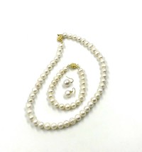 NEW 9-10mm  White Baroque Freshwater Pearl Necklace Bracelet Earring Set - £46.69 GBP
