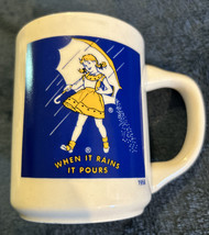 Morton Salt 1956 Girl With Umbrella Coffee/Tea Cup Mug When It Rains It Pours - £9.76 GBP