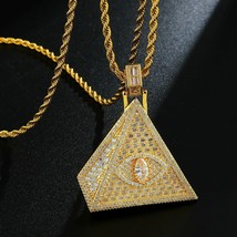 Egyptian Pyramid Pendant AAA+CZ Illuminati Eye Of Horus 14K Yellow Gold Finish - £152.05 GBP