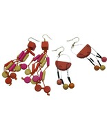 Vintage earring lot Mod Funky Boho Geometric Colorful Wood pierced danglers - $19.79