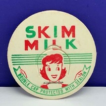 Dairy milk bottle cap farm advertising vintage vtg Skim cartoon girl dou... - $7.87