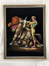 VTG Spanish Matador Bullfight Painting on Velvet Framed MCM Décor Art 37&quot;x29&quot; - £151.00 GBP