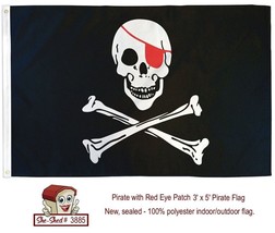 Pirate Flag Skull Crossbones with Red Eye Patch 3x5 Flag Jolly Roger - new - £7.80 GBP
