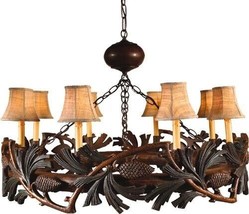Chandelier Pine Bough Pinecones Hand-Painted 8 Candelabra Lights OK Casting - £2,429.24 GBP