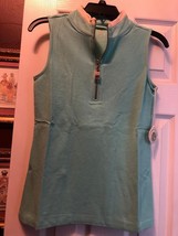 NWT Ladies SPARTINA 449 AQUA Bermuda Blue Cotton Sleeveless Mock Golf Shirt XS image 2