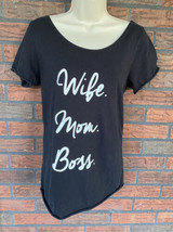 Wife Mom Boss T-Shirt Small Short Sleeve Scoop Neck Cotton Shirt Blouse Stretch - £1.48 GBP