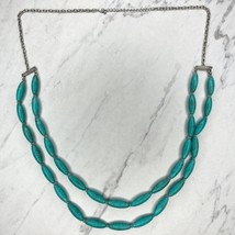 Silver Tone Double Strand Faux Turquoise Beaded Necklace - £5.50 GBP