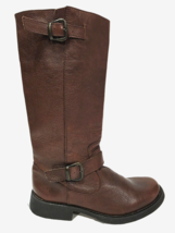 Steve Madden P-FRANNK Brown Leather Boot Tall Pull-On Riding Buckle 10 M... - $90.00
