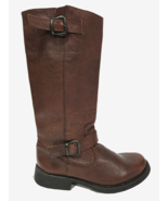 Steve Madden P-FRANNK Brown Leather Boot Tall Pull-On Riding Buckle 10 M... - $126.76 CAD