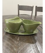Vintage Royalon Inc Melmac Avocado Olive Green Sugar &amp; Creamer Set - $27.73 CAD